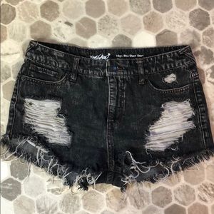 Black distressed denim shorts from Target.